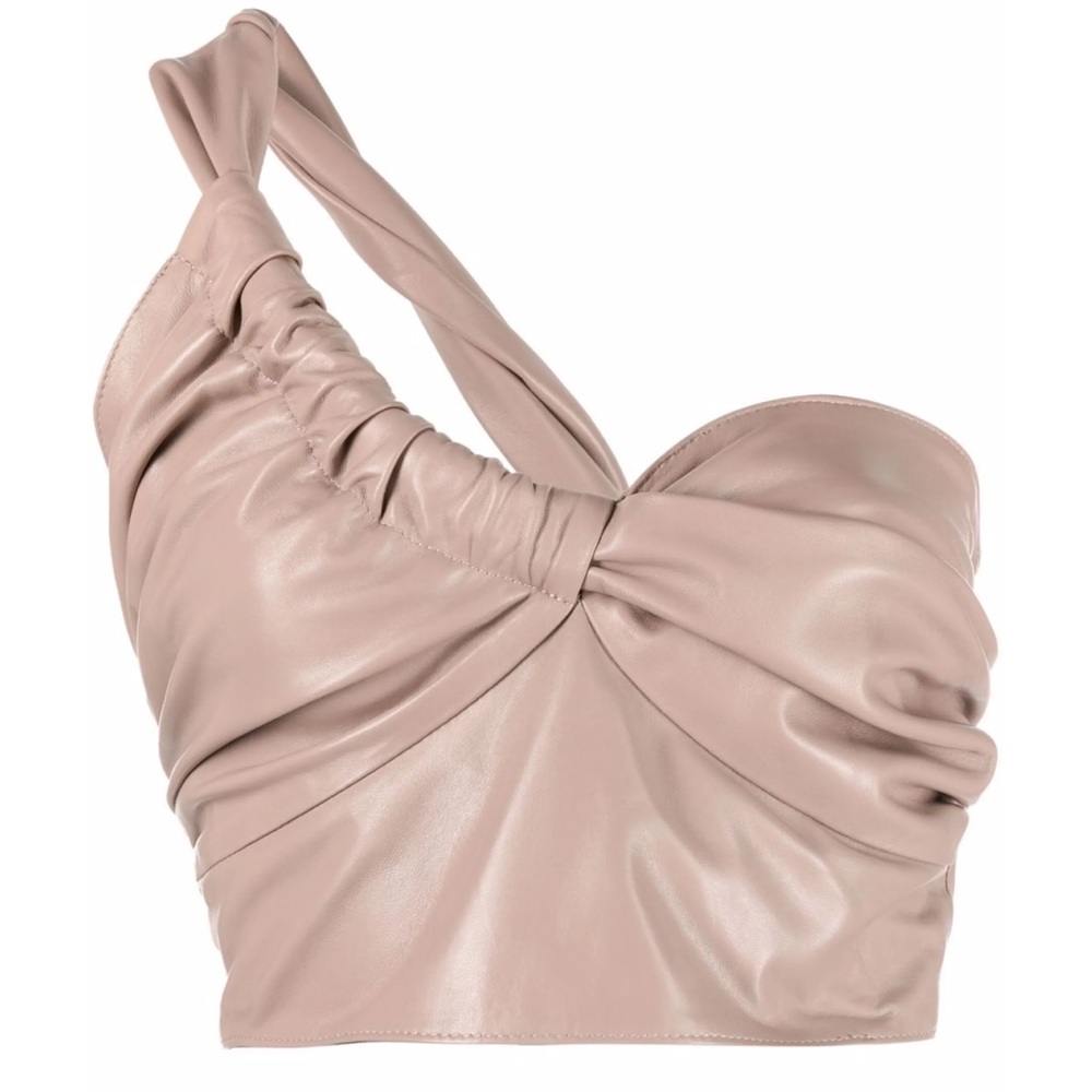 Manokhi Cece Twist Strap Cropped Leather Top Medium $335